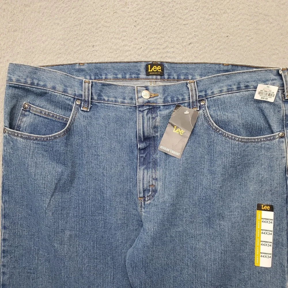 Lee Pepperstone Jeans Mens 44x34 Blue Denim Regular Fit Straight Leg Black Tab